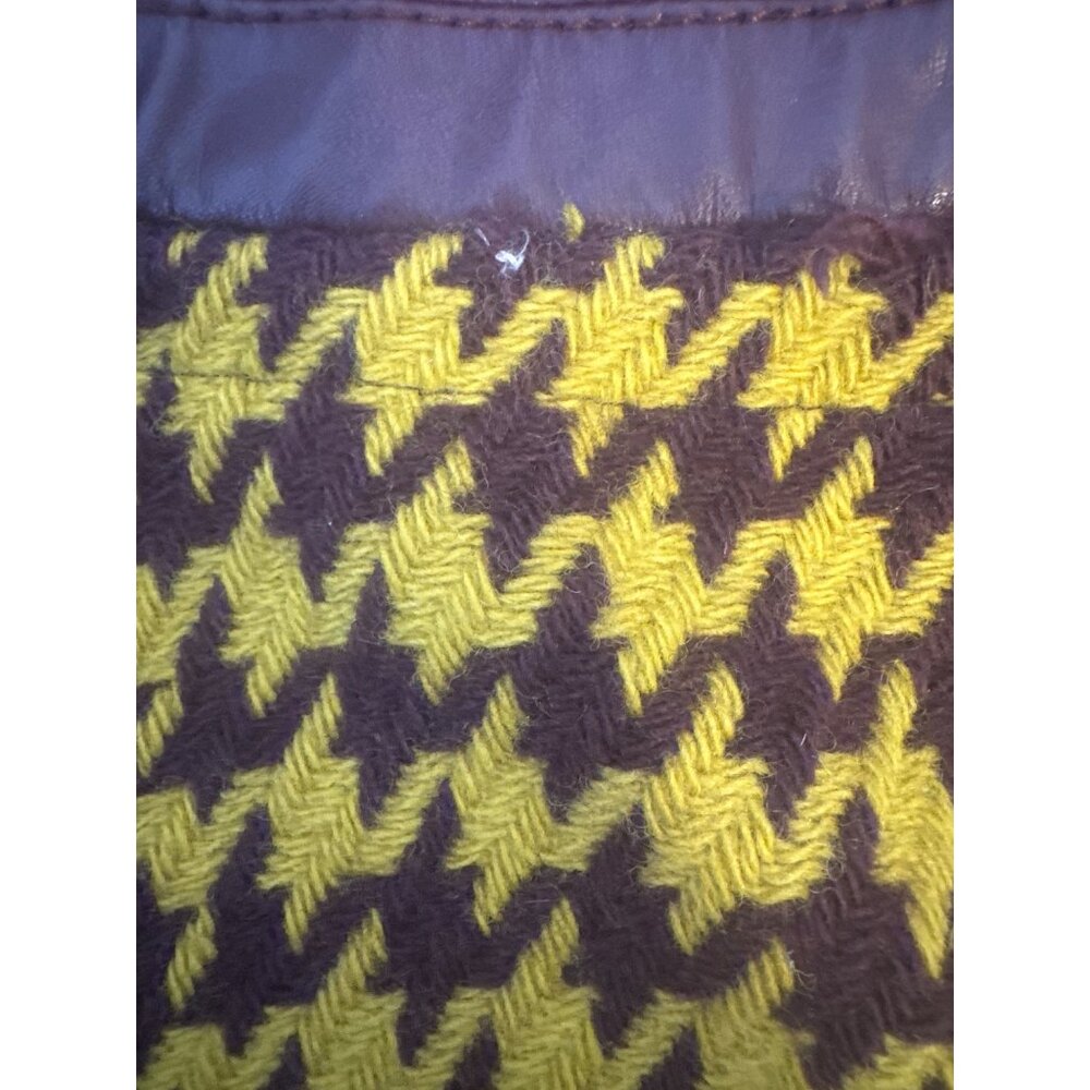 VTG PHILOSOPHY DI Wool Houndstooth Vintage Yellow & Brown Wool Jacket Faux Trim - Picture 10 of 11